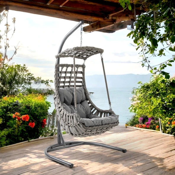 Capri Swing Alaçatı Tekli Rattan Bahçe Salıncağı | Balkon Salıncağı - 10