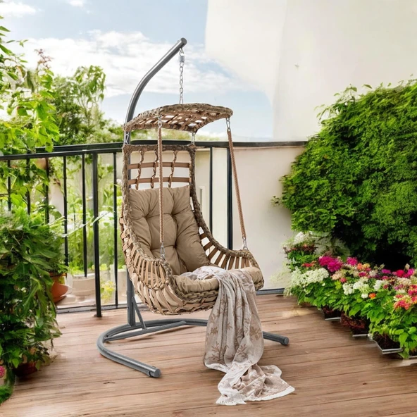 Capri Swing Alaçatı Tekli Rattan Bahçe Salıncağı | Balkon Salıncağı - 2