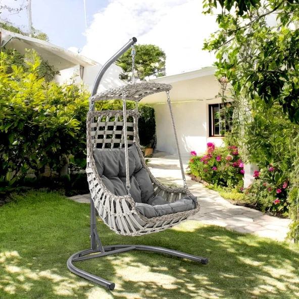 Capri Swing Alaçatı Tekli Rattan Bahçe Salıncağı | Balkon Salıncağı - 6