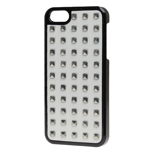 Apple iPhone SE/5S/5 Kılıf Benjamins Marka Küçük Kareli Gümüş Zımbalı - Model 10