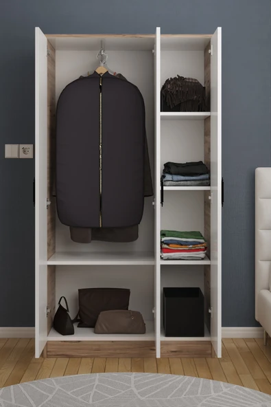 ABETE 3 Kapılı Gardırop (ELBİSE DOLABI-YÜKLÜK-KİLER) / Atlantik Çam-beyaz - 3