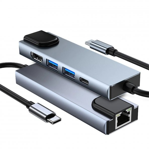 Winex 5in1 Type-C to HDMI 2xUsbA 3.0 Ethernet Hub Port Adaptör