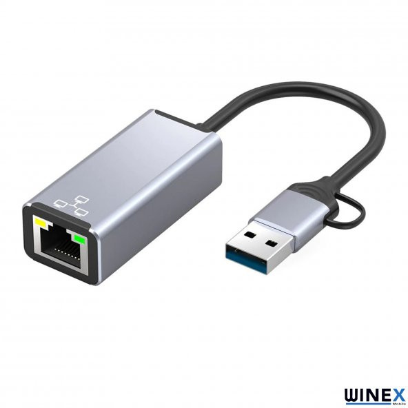 Winex 2in1 USB ve Type-C to RJ45 Ethernet Adaptörü - 2