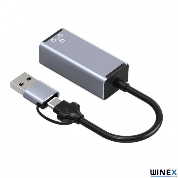 Winex 2in1 USB ve Type-C to RJ45 Ethernet Adaptörü - 4