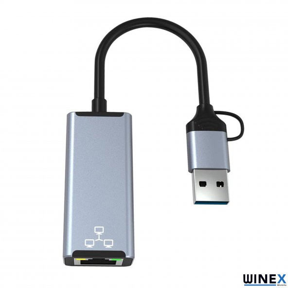 Winex 2in1 USB ve Type-C to RJ45 Ethernet Adaptörü - 5