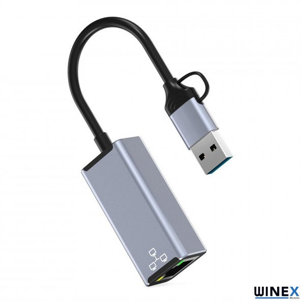 Winex 2in1 USB ve Type-C to RJ45 Ethernet Adaptörü - 6