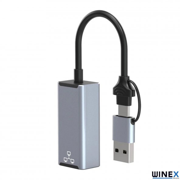 Winex 2in1 USB ve Type-C to RJ45 Ethernet Adaptörü - 7