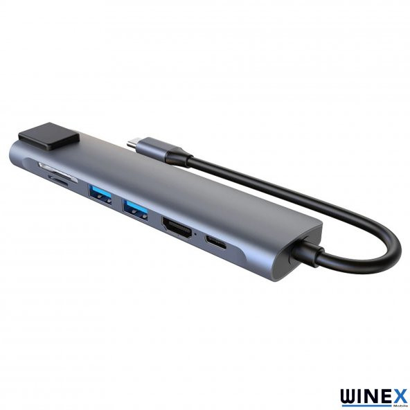 Winex 7in1 USB Type-C Hub Port Adaptör HDMI USB Ethernet PD Girişli - 2