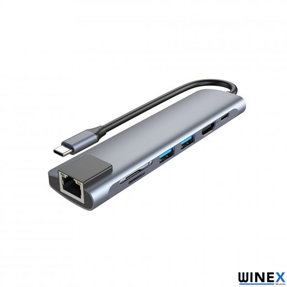 Winex 7in1 USB Type-C Hub Port Adaptör HDMI USB Ethernet PD Girişli - 4