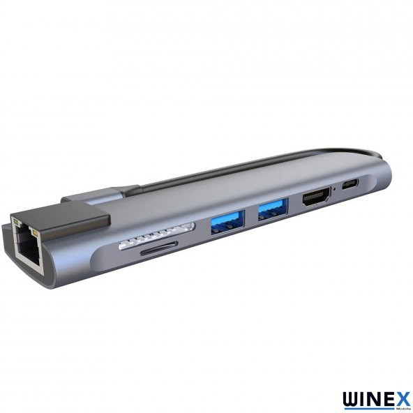 Winex 7in1 USB Type-C Hub Port Adaptör HDMI USB Ethernet PD Girişli - 5