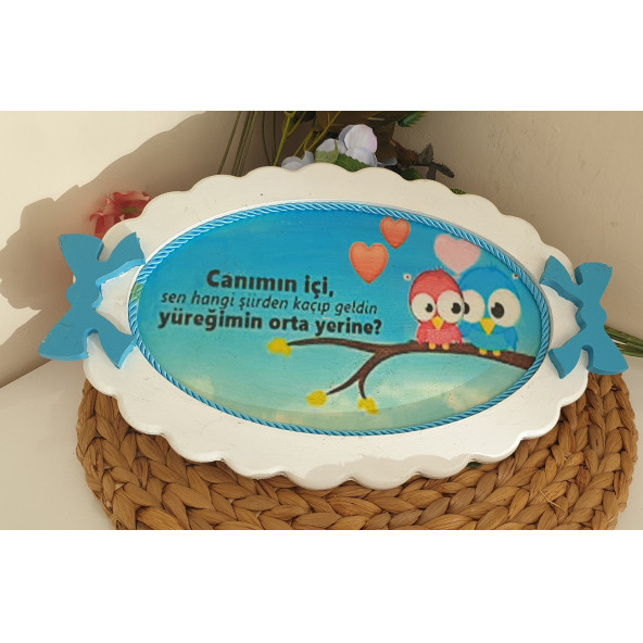 Aşk Dekupaj Detaylı Ahşap Tepsi - 3