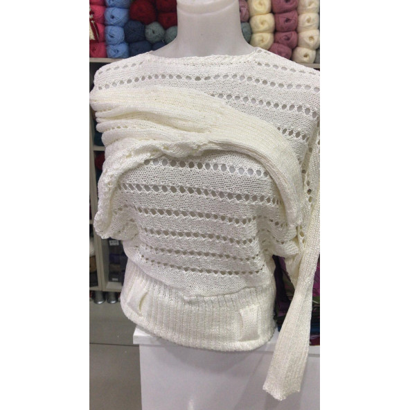 MERSERİZE BAYAN BALIKÇI YAKA KAZAK BEYAZ - 2