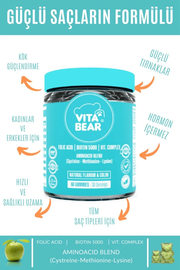 Vitabear Strong Hair Gummy Vitamin 60 Adet - Resim 3