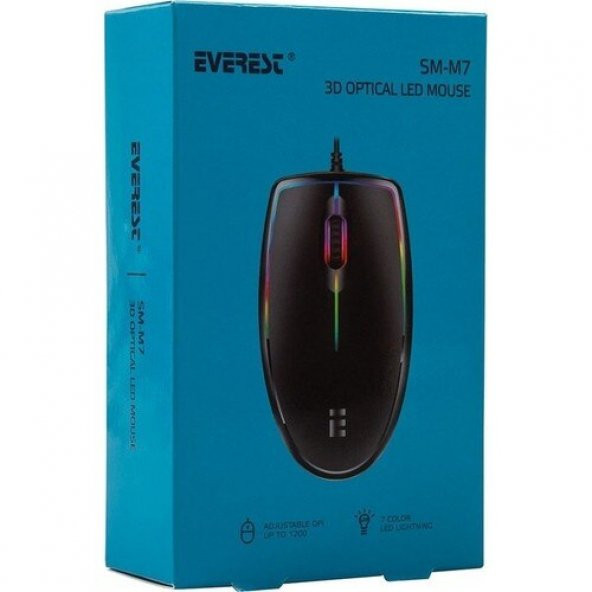 Everest SM-M7 Usb Siyah 3D Optik Led Mouse - 3