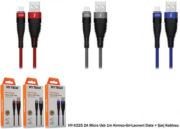 Hytech HY-X225 3A Micro Usb 1m Lacivert Data + Sarj Kablosu - 2