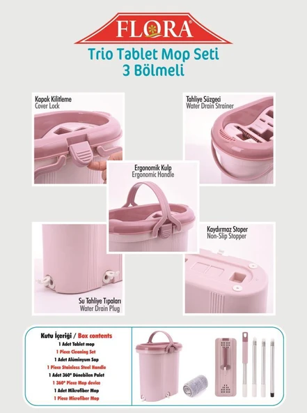 Omnisoft FLR F404 Trio Tablet Mikrofiber Mop Seti 3 Bölmeli - 3