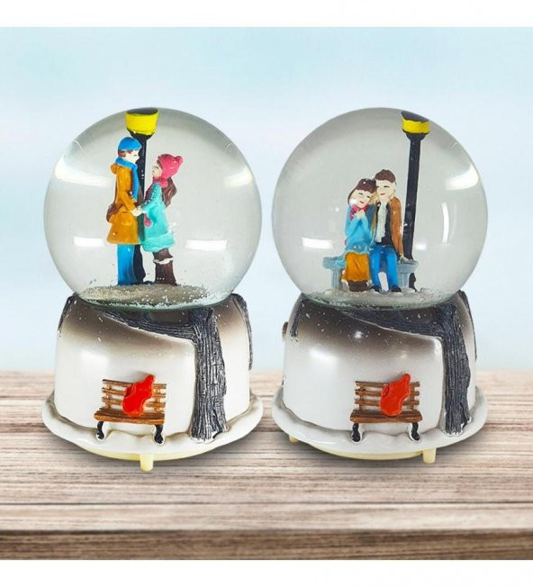 Aşıklar Sokak Lambası Müzikli,Işıklı Büyük Boy Kar Küresi - 2