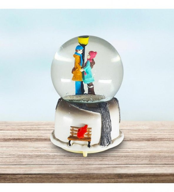 Aşıklar Sokak Lambası Müzikli,Işıklı Büyük Boy Kar Küresi - 4