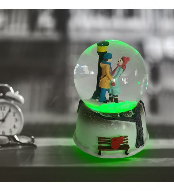 Aşıklar Sokak Lambası Müzikli,Işıklı Büyük Boy Kar Küresi - 5