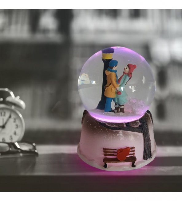 Aşıklar Sokak Lambası Müzikli,Işıklı Büyük Boy Kar Küresi - 7