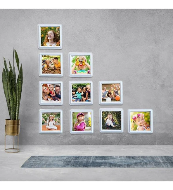 Kişiye Özel Fotoğraf Baskılı 15'li Beyaz Mini Sök Tak Kare Çerçeve