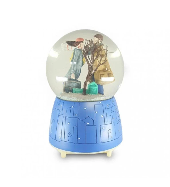 Aşıklar Ağaçlı Müzikli, Işıklı Büyük Boy Kar Küresi ürün görseli