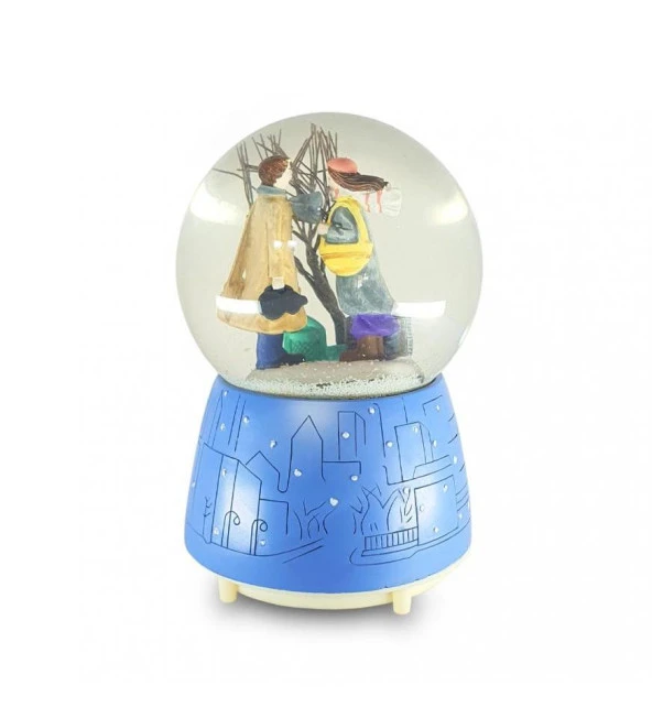 Aşıklar Ağaçlı Müzikli, Işıklı Büyük Boy Kar Küresi - Resim 6
