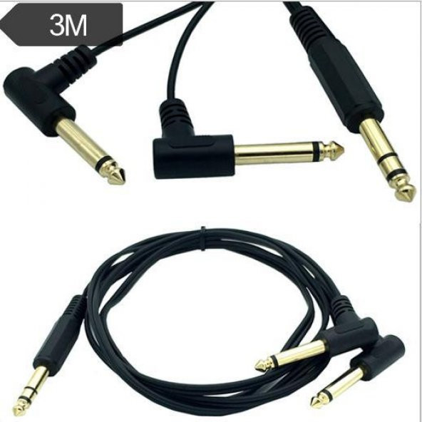 6.3 mm Stereo to 2x 90 Derece 6.3 mm Mono Kablo 3 Metre - 1