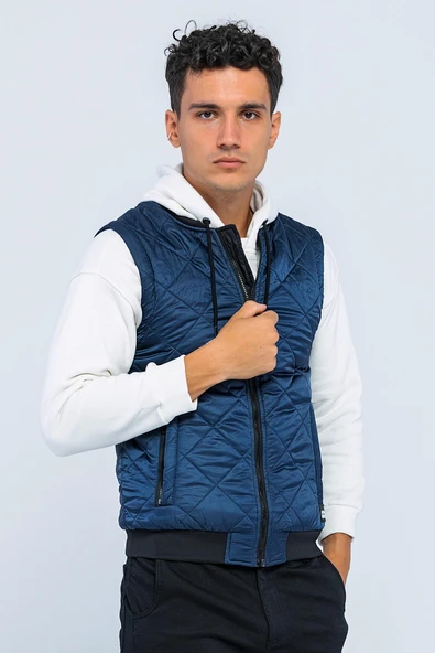 Erkek Regular Fit Bomber Yaka Fermuarlı İçi Polarlı Kapitone Şişme Spor Yelek - 6
