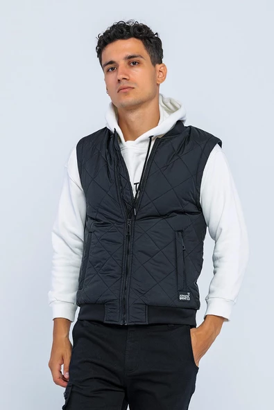 Erkek Regular Fit Bomber Yaka Fermuarlı İçi Polarlı Kapitone Şişme Spor Yelek - 2