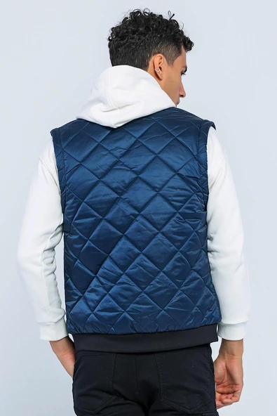 Erkek Regular Fit Bomber Yaka Fermuarlı İçi Polarlı Kapitone Şişme Spor Yelek - 12