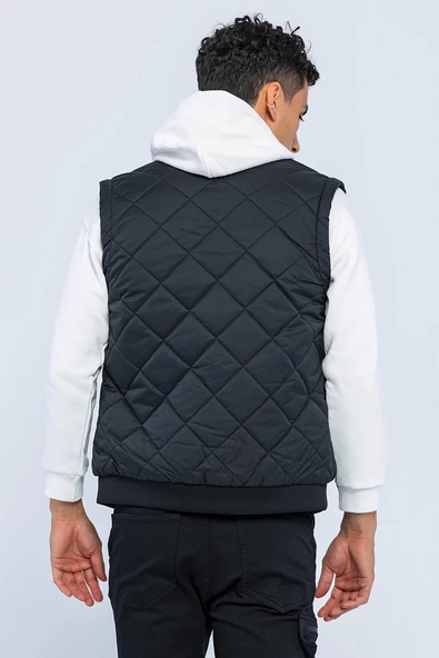 Erkek Regular Fit Bomber Yaka Fermuarlı İçi Polarlı Kapitone Şişme Spor Yelek - 11