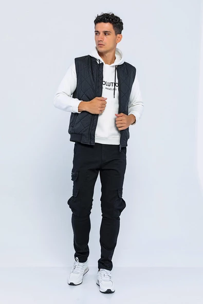 Erkek Regular Fit Bomber Yaka Fermuarlı İçi Polarlı Kapitone Şişme Spor Yelek - 5