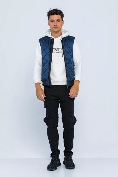 Erkek Regular Fit Bomber Yaka Fermuarlı İçi Polarlı Kapitone Şişme Spor Yelek - 8