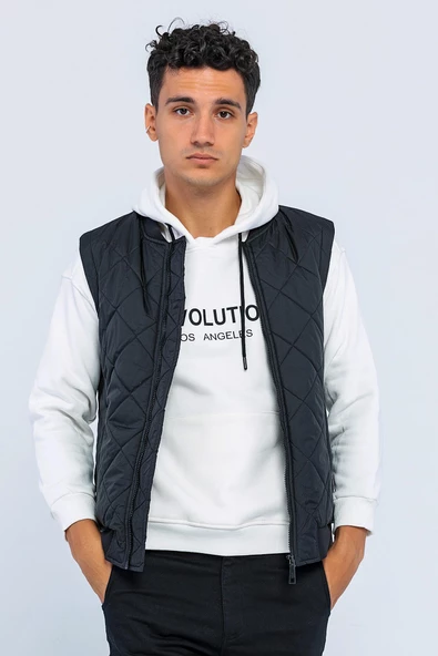 Erkek Regular Fit Bomber Yaka Fermuarlı İçi Polarlı Kapitone Şişme Spor Yelek - 7