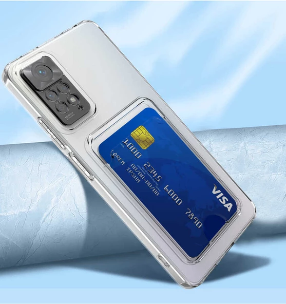 Xiaomi Redmi Note 11S Global Kılıf Kartlıklı Şeffaf Zore Setra Kartlıklı Şeffaf Silikon Kılıf - Resim 4