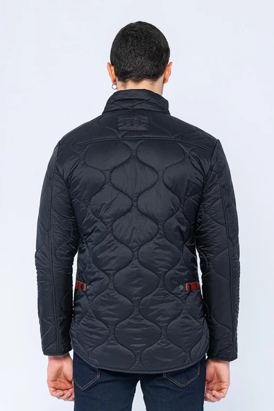 Erkek Slim Fit Dik Yaka Fermuarlı Düğmeli Cepli Kalın Kapitone Şişme Mont - 4