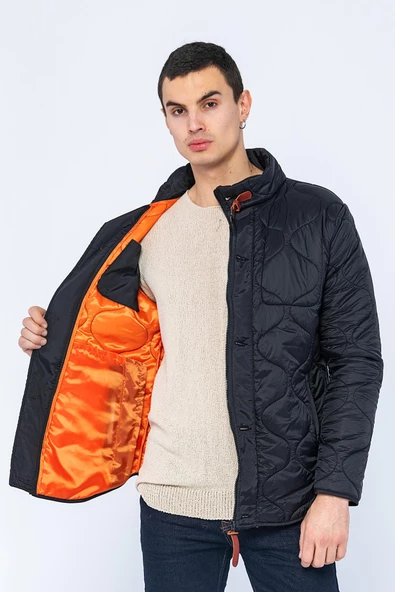 Erkek Slim Fit Dik Yaka Fermuarlı Düğmeli Cepli Kalın Kapitone Şişme Mont - 10