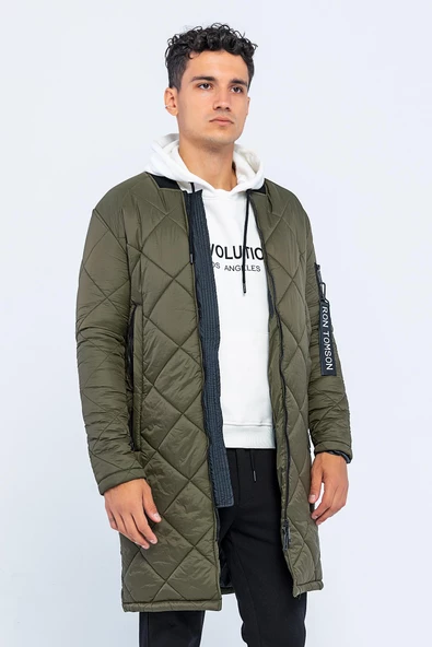 Erkek Regular Fit Kışlık Çok Cepli Çift Yön Fermuarlı Bomber Yaka Uzun Kapitone Şişme Mont - 3
