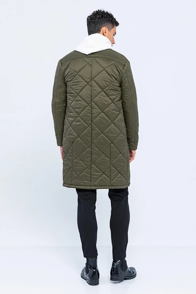 Erkek Regular Fit Kışlık Çok Cepli Çift Yön Fermuarlı Bomber Yaka Uzun Kapitone Şişme Mont - 9