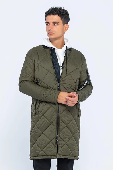 Erkek Regular Fit Kışlık Çok Cepli Çift Yön Fermuarlı Bomber Yaka Uzun Kapitone Şişme Mont - 5