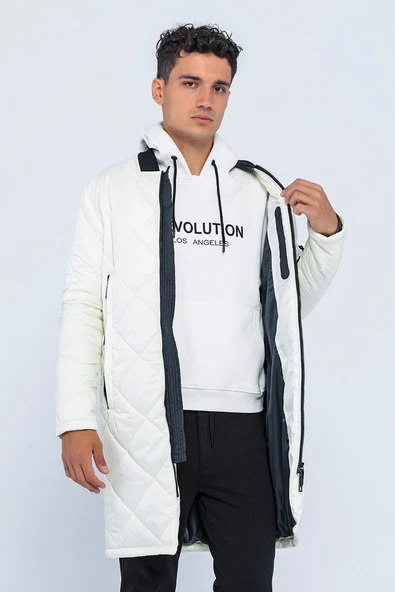 Erkek Regular Fit Kışlık Çok Cepli Çift Yön Fermuarlı Bomber Yaka Uzun Kapitone Şişme Mont - 10