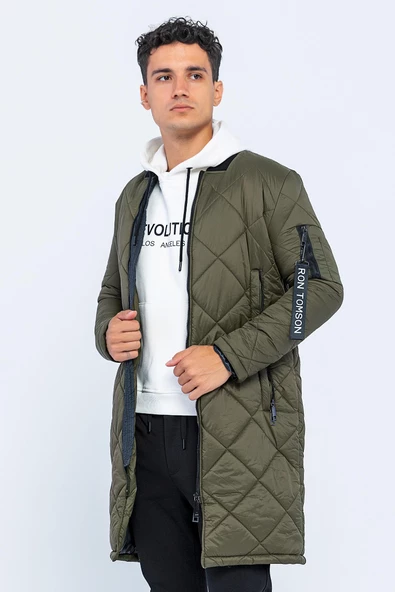 Erkek Regular Fit Kışlık Çok Cepli Çift Yön Fermuarlı Bomber Yaka Uzun Kapitone Şişme Mont - 2