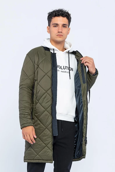 Erkek Regular Fit Kışlık Çok Cepli Çift Yön Fermuarlı Bomber Yaka Uzun Kapitone Şişme Mont - 4