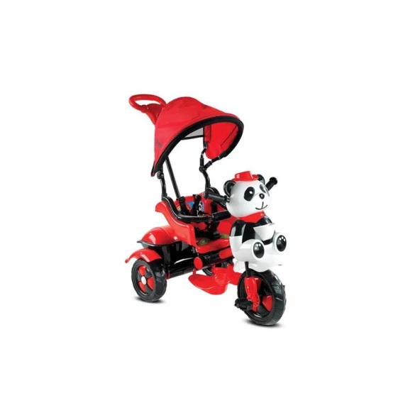 Babyhope 127 Little Panda Ebeveyn Kontrollü Tenteli Müzikli Tricycle Üç Teker Bisiklet -Kırmızı/Siyah