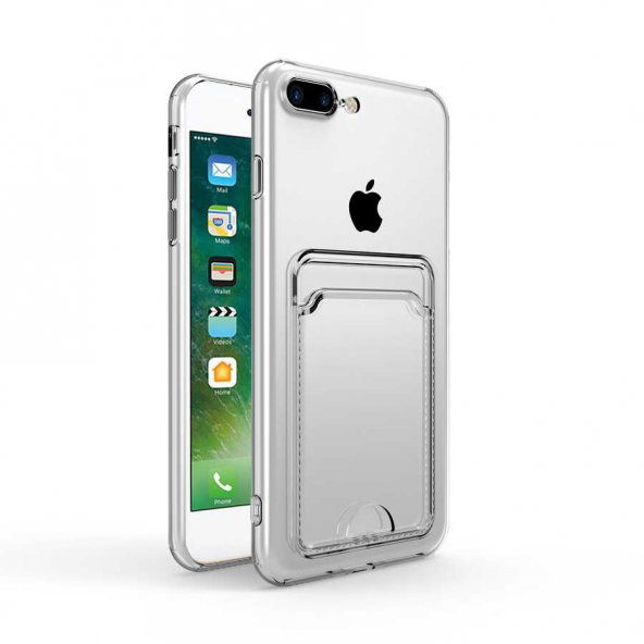Apple iPhone 8 Plus Kılıf Setra Kartlıklı Şeffaf Silikon Kılıf
