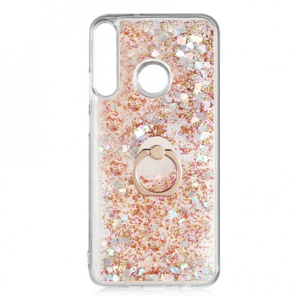 Huawei P40 Lite E Kılıf Milce Simli Sıvılı Yüzüklü Kapak - 2