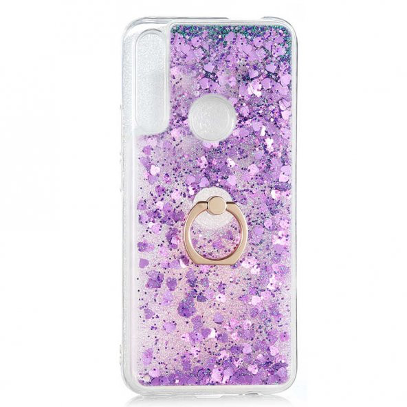 Huawei Y9 Prime 2019 Kılıf Milce Simli Sıvılı Yüzüklü Kapak - Resim 4