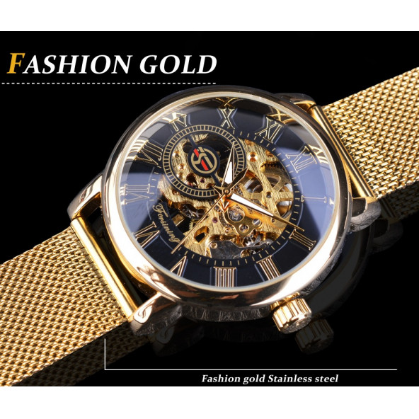 Forsining 162G Erkek Kol Saati Gold Hasır Mekanik Saat - 6