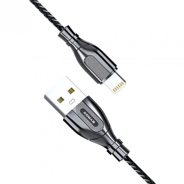 Syrox C121L Ultron Metal Lightning Örgü Data/Şarj Kablosu 2.0A 1mt Siyah - 2